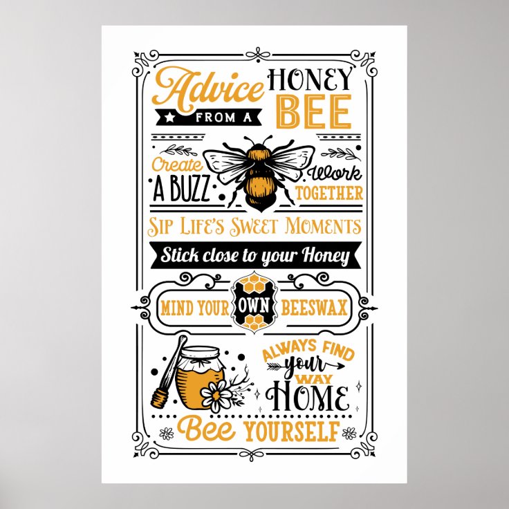 cute honey bee advice word art poster | Zazzle