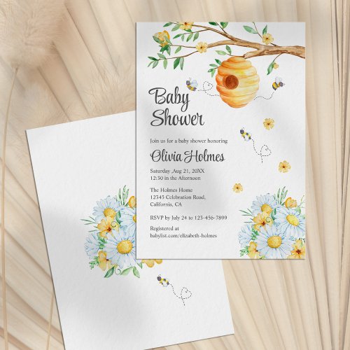 Cute Honey Bee and Chamomille Baby Shower Invitation