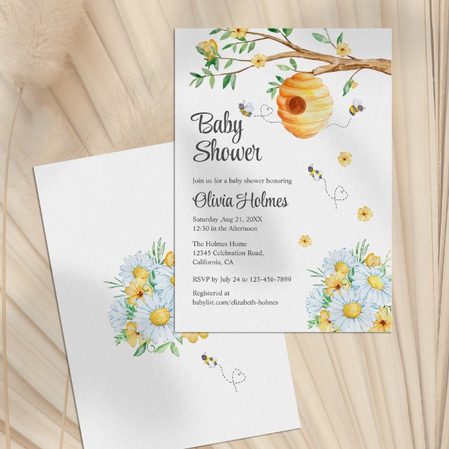 Cute Honey Bee and Chamomille Baby Shower Invitation (Cute Honey Bee and Chamomille Baby Shower Invitation)
