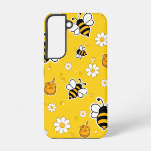 Cute Honey Bee and Daisy Pattern Bright Yellow Samsung Galaxy S22 Case