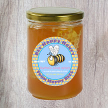 Cute honey bee apairy blue cartoon illustration