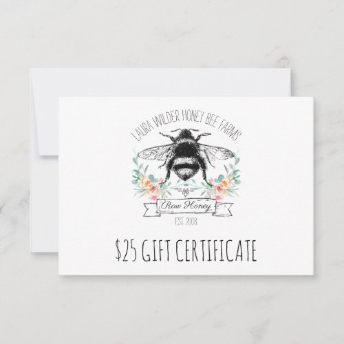 Cute Honey Bee Apiary Beekeeper Gift Certificate