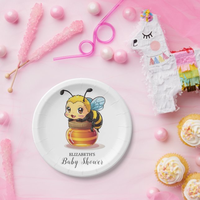 Cute Honey Bee Baby Shower Paper Plates (Party)