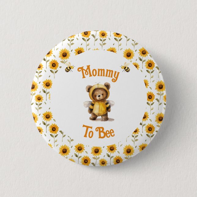 Cute Honey Bee Bear Ba-Bee Shower  Button (Front)
