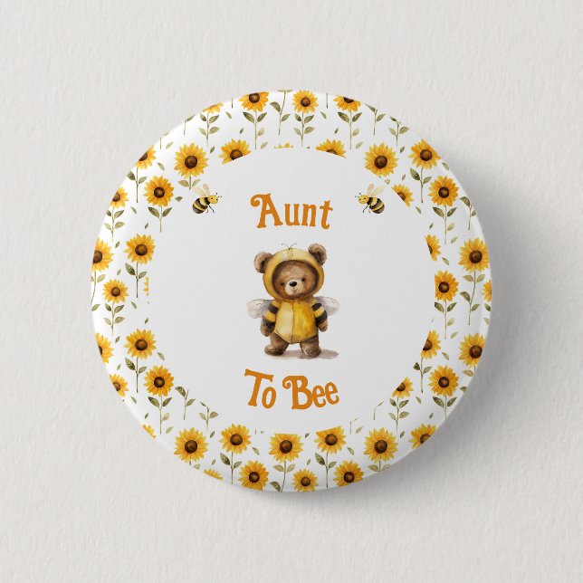 Cute Honey Bee Bear Ba-Bee Shower  Button (Front)