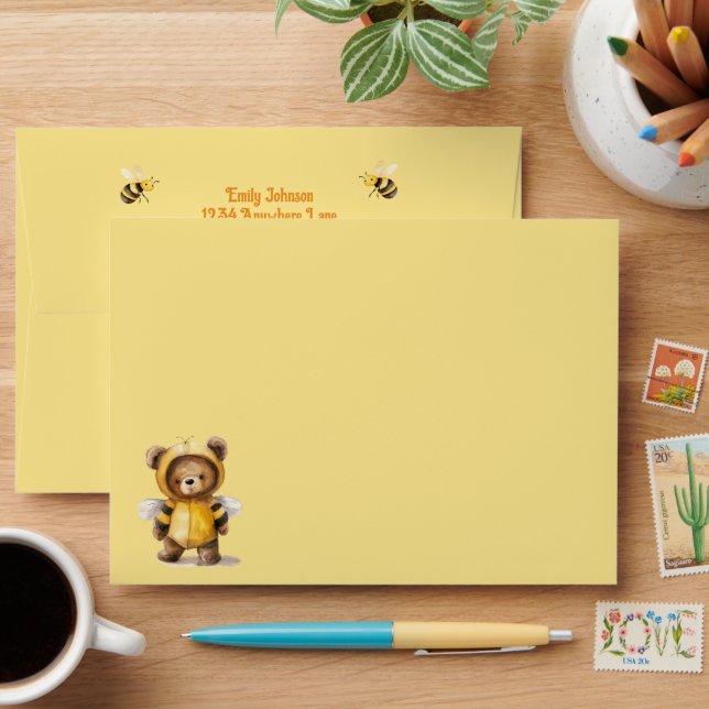 Cute Honey Bee Bear Ba-Bee Shower  Envelope (Desk)