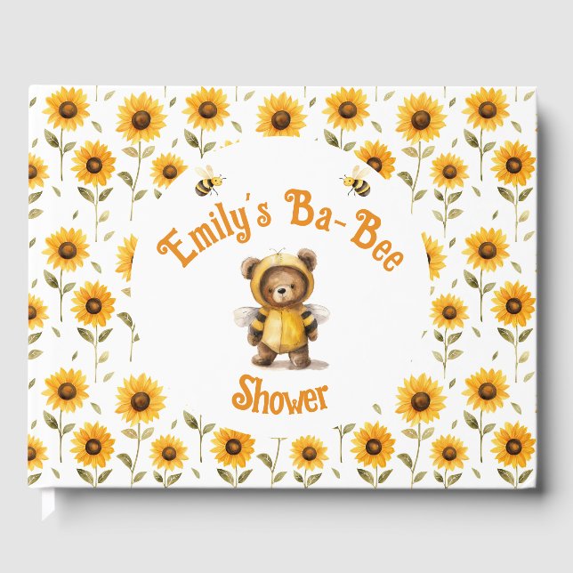 Cute Honey Bee Bear Ba-Bee Shower Guest Book (Front)