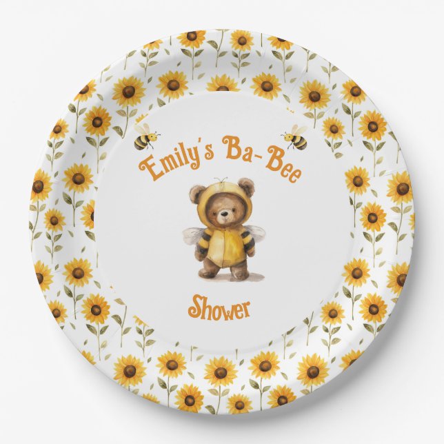 Cute Honey Bee Bear Ba-Bee Shower  Paper Plates (Front)
