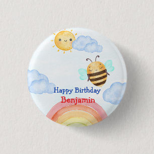 Cute honey bee Bee Birthday Party Button