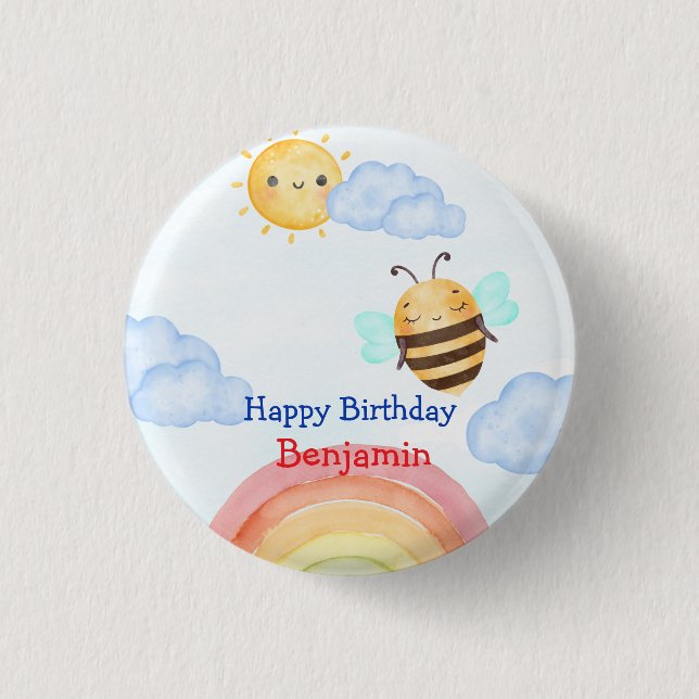 Cute honey bee Bee Birthday Party Button (Front)
