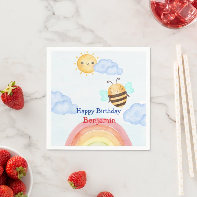 Cute honey bee Bee Birthday Party Napkins (Insitu)