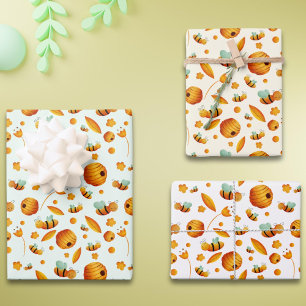 Cute Honey Bee Beehive Baby Shower Wrapping Paper Sheets