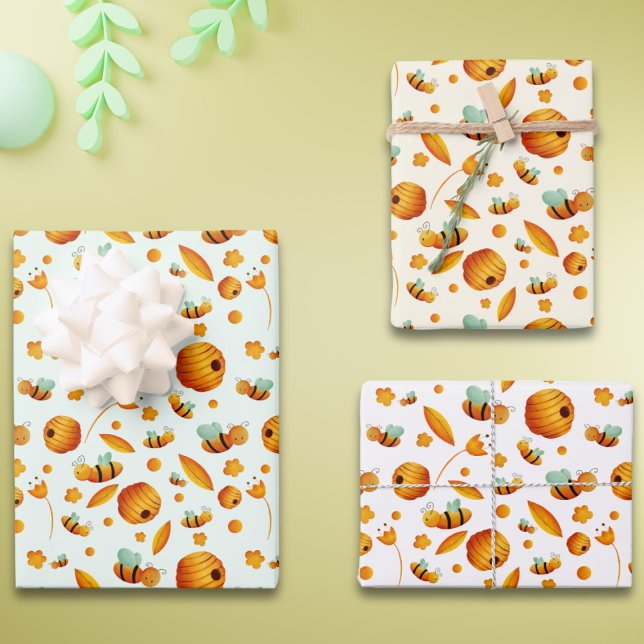 Cute Honey Bee Beehive Baby Shower Wrapping Paper Sheets (Creator Uploaded)