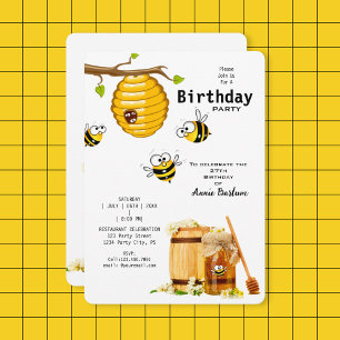 Cute Honey Bee & Beehive Birthday Invitation