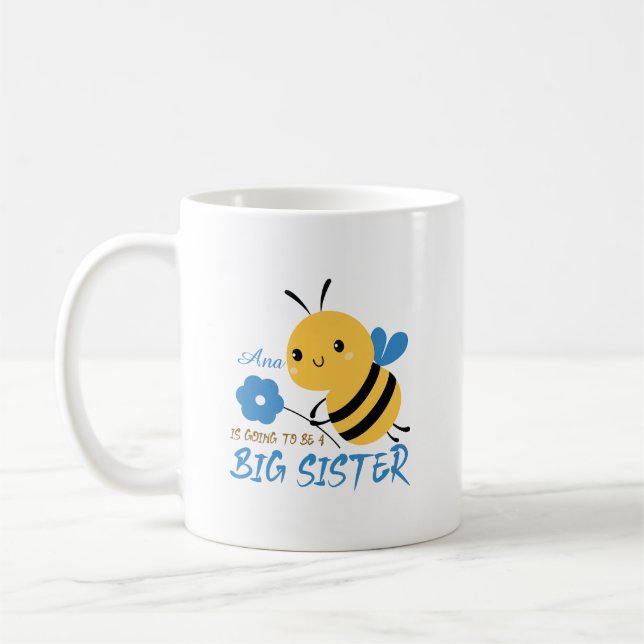 Cute Honey Bee Big Sister Custom Name Coffee Mug (Left)