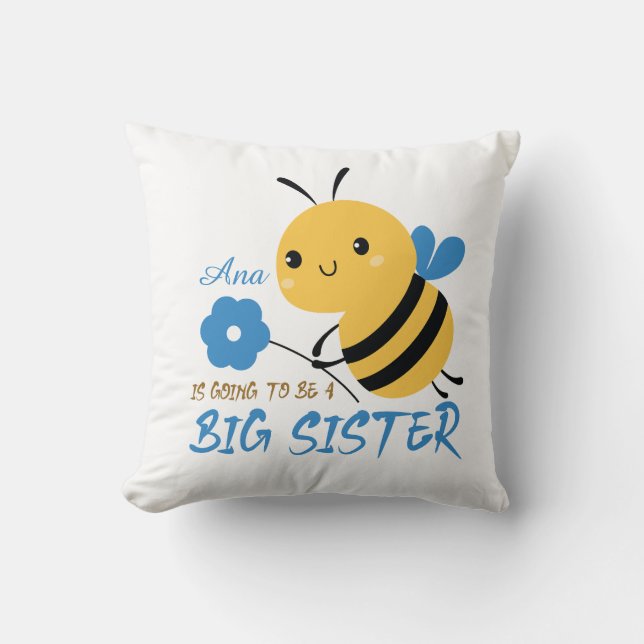 Cute Honey Bee Big Sister Name Custom  Throw Pillow (Front)