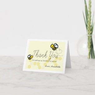 Cute Honey Bee Birthday Heart Yellow Thank You Card