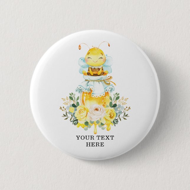 Cute Honey Bee Birthday Party Favors Button (Front)