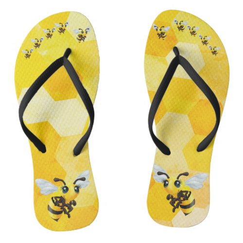 Cute Honey Bee Black and Yellow Flip Flops