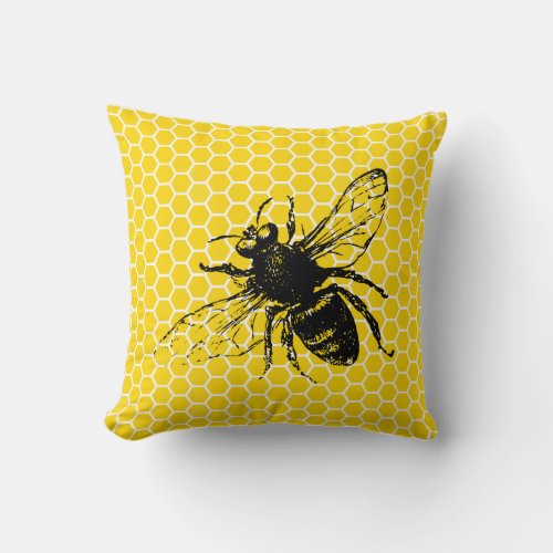 cute honey bee bumblebee yellow honeycomb throw pillow