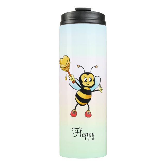 Cute Honey Bee & Calligraphy on Pastel Colors Thermal Tumbler (Front)