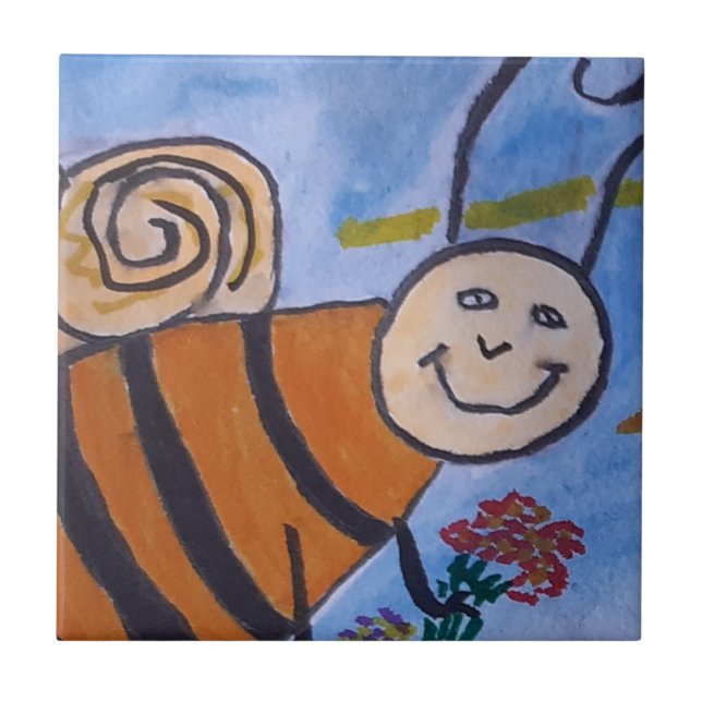 Cute Honey Bee Ceramic Tile (Front)