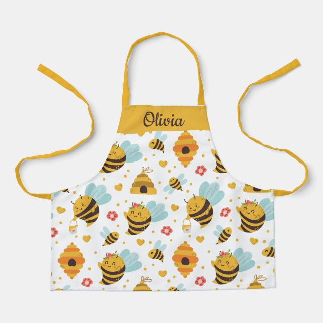 Cute Honey Bee Custom Text Apron (Front)