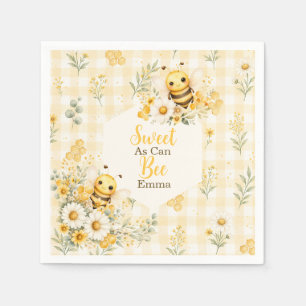 Cute Honey Bee Daisy Floral Gingham Napkins