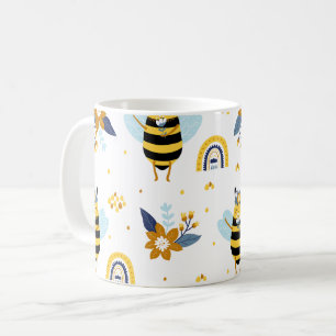 Cute Honey Bee Floral Rainbow Pattern Coffee Mug