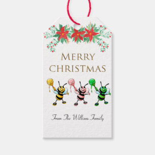 Cute Honey Bee Gold Merry Christmas Gift Tag