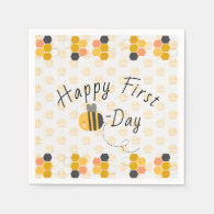 Cute Honey Bee Honeycomb First Bee Day Birthday Napkins