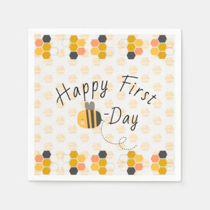 Cute Honey Bee Honeycomb First Bee Day Birthday Napkins
