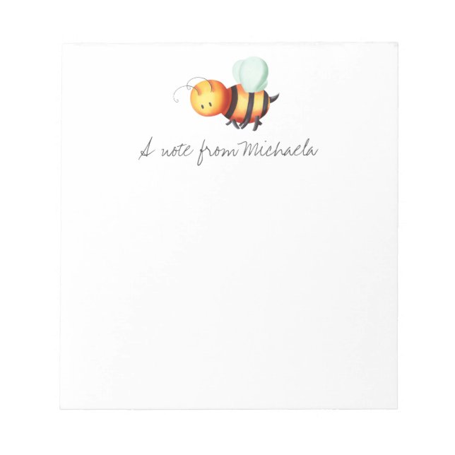 Cute Honey bee illustrated personalized Notepad (Front)