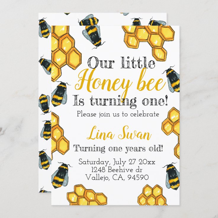 Cute honey bee kid birthday party invitation | Zazzle