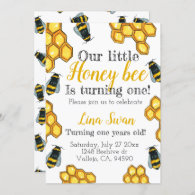Cute honey bee kid birthday party invitation