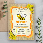 Cute Honey Bee Kids Birthday Party Invitation<br><div class="desc">Amaze your guests with this cute birthday party invite featuring a beautiful honey bee with yellow flowers and vibrant typography against a burlap background. Simply add your event details on this easy-to-use template to make it a one-of-a-kind invitation. Flip the card over to reveal an elegant honeycomb pattern on the...</div>