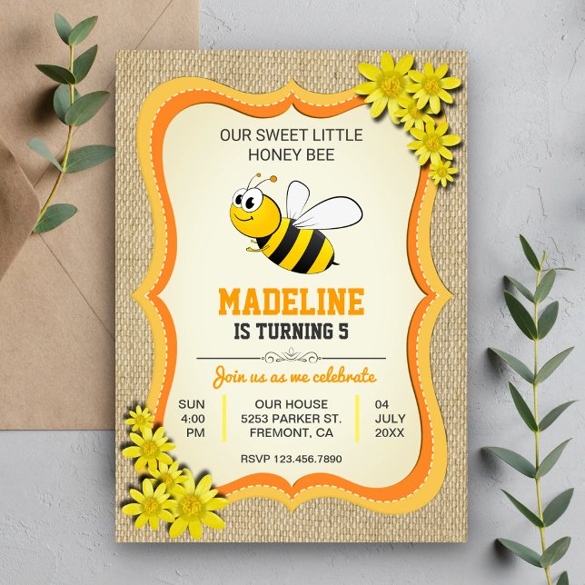 Cute Honey Bee Kids Birthday Party Invitation (Creator Uploaded)