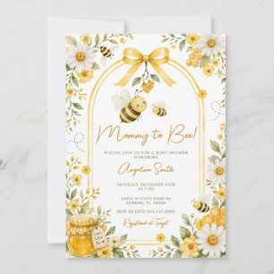 Cute Honey Bee Mommy to Bee Yellow Bow Baby Shower Invitation