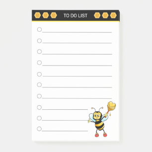 Cute honey bee on black & white post-it notes
