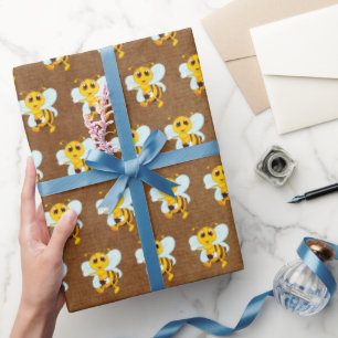Cute Honey Bee on Brown Wrapping Paper