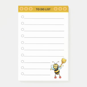 Cute honey bee on white post-it notes
