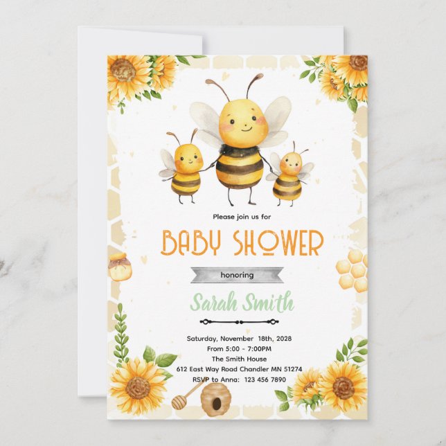 Cute honey bee party theme invitation (Front)