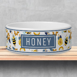 Cute Honey Bee Pattern Name Template Pet Bowl