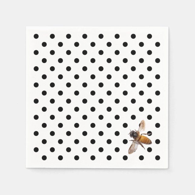 Cute Honey Bee retro black white polka-dot pattern Napkins (Front)