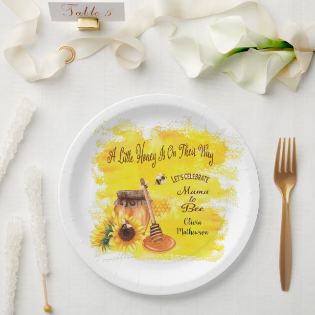 Cute Honey Bee Rustic Greenery Baby Shower Paper Plates (Wedding)