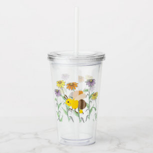 Cute Honey Bee Spring Cosmos Flowers Acrylic Tumbler