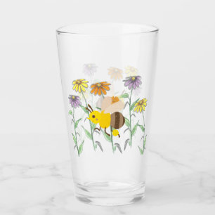 Cute Honey Bee Spring Cosmos Flowers Glass