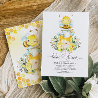 Cute Honey Bee | Summer Yellow Roses Baby Shower Invitation