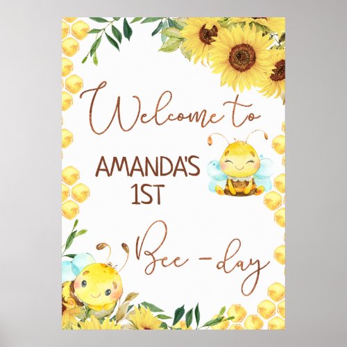 Cute Honey Bee Sunflower Birthday Welcome Sign