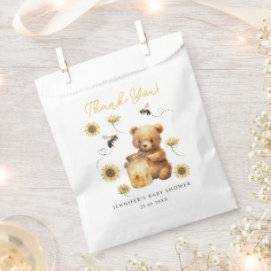 Cute Honey Bee Teddy Bear Floral Baby Shower Favor Bag